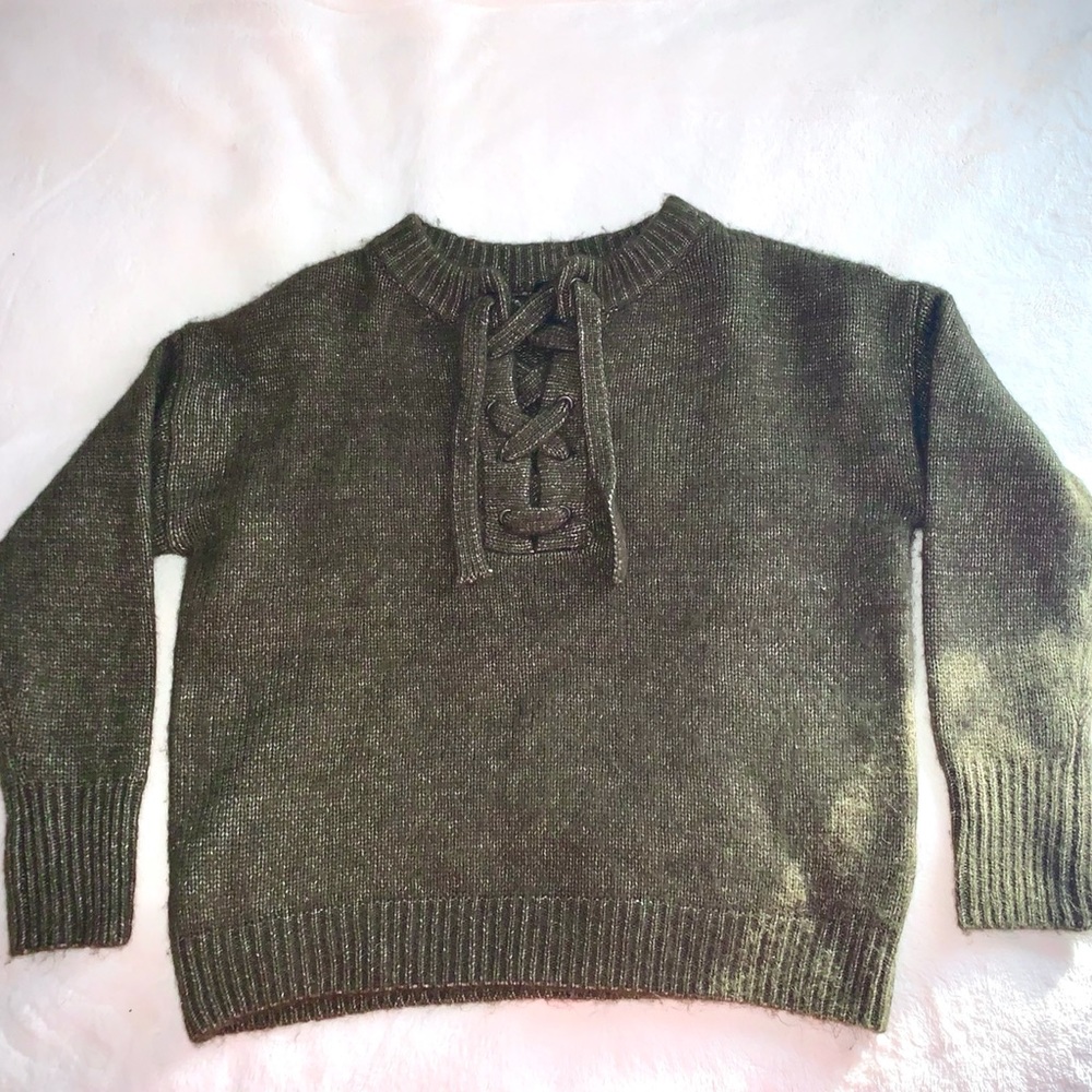 Long Sleeve Corset-Tie-Up Style Sweater